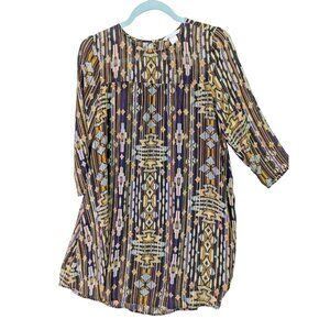 H&M Women size 4 Short Dress Aztec Pattern Flowy Pullover Western Long Sleeve